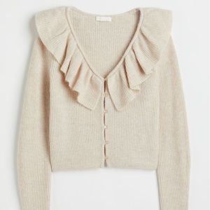 H&M Beige Flounce Collar Cardigan | XXL | Neutral Cardigan